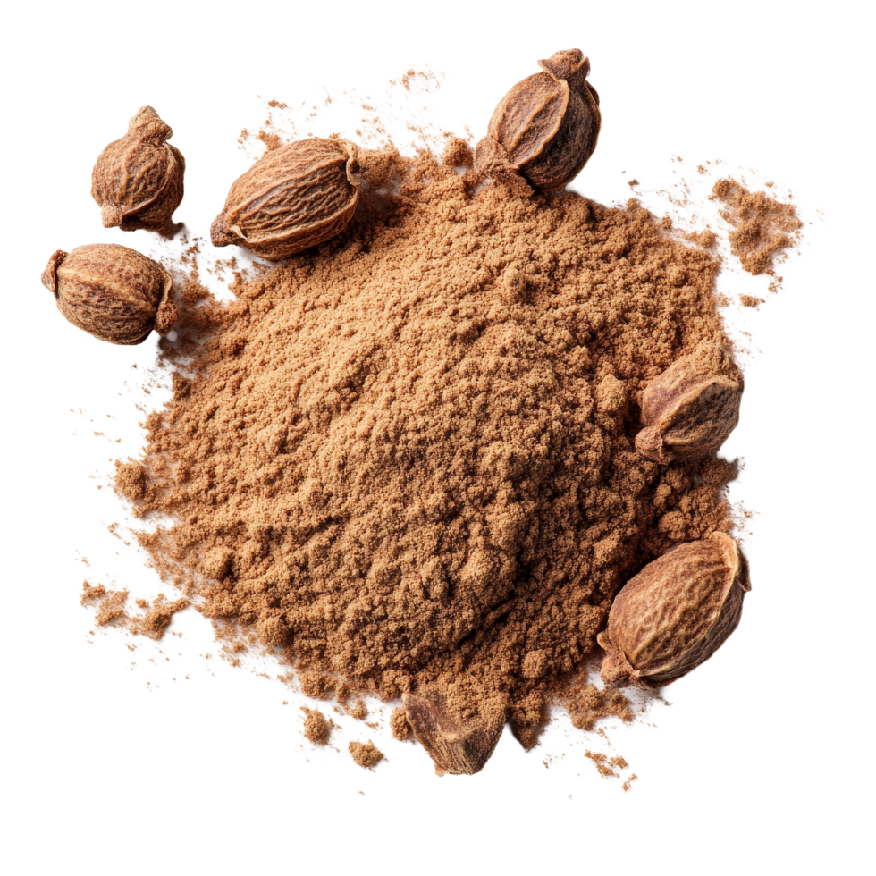 nutmeg powder surrounded by whole nutmeg seeds on a clean transparent background for culinary uses nutmeg powder on transparent background free png nutmeg powder surrounded by whole nutmeg seeds on a clean transparent background for culinary uses nutmeg powder on transparent background free png